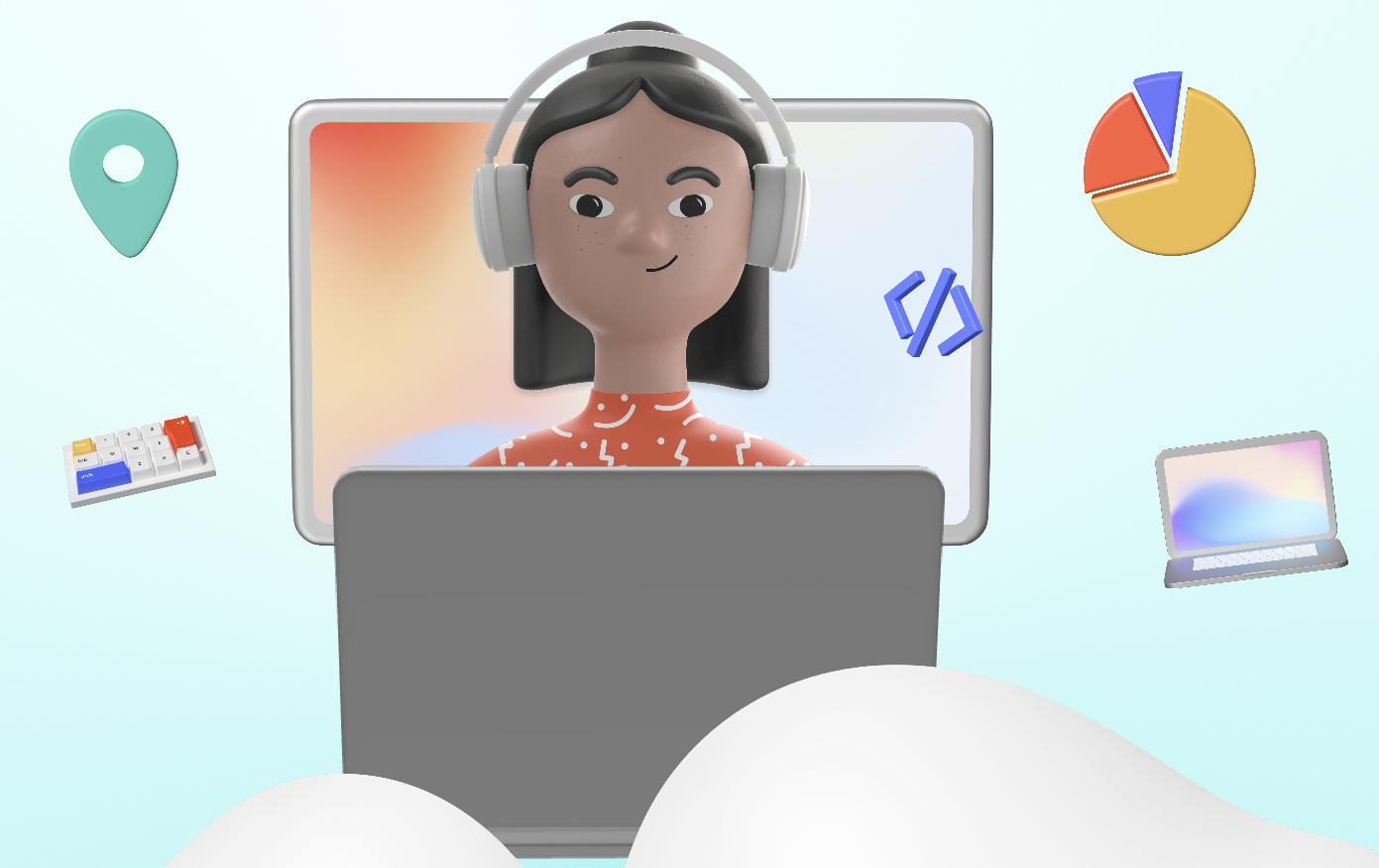 Girl on laptop illustration